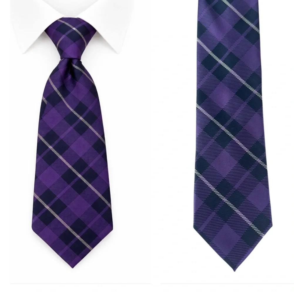 Jones NY Mens Plaid Neck Tie Quiet Luxury Old Money Career Purple
